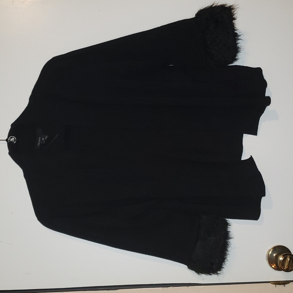 🖤 Black Faux Fur Sleeve Cardigan Sz 1X - Soft Glam Cozy Layer